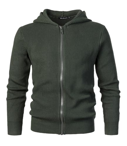 Harbrosrce Herren Strickcardigan mit Hoodie Full Zip Up Sweater Langarm Casual Einfarbig Slim Fit Strickwaren Outdoor Grobstrick Jersey Jacke Top, grün, L von Harbrosrce