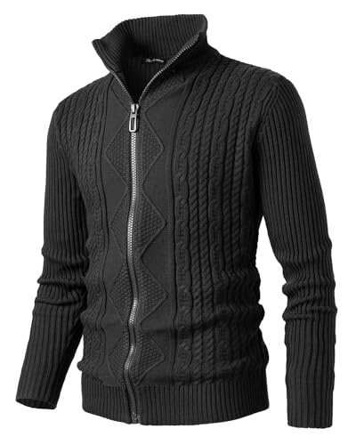 Harbrosrce Herren Strickjacke Cardigan Stehkragen Freizeitjacke Grobstrick Pullover Kabelstrick Sweatjacke mit Reißverschluß von Harbrosrce