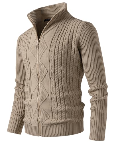 Harbrosrce Herren Strickjacke Cardigan Stehkragen Freizeitjacke Pullover Kabelstrick Sweatjacke mit Reißverschluß von Harbrosrce