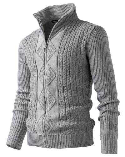 Harbrosrce Herren Strickjacke Cardigan Stehkragen Freizeitjacke Pullover Kabelstrick Sweatjacke mit Reißverschluß von Harbrosrce