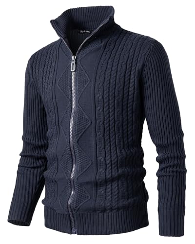 Harbrosrce Herren Strickjacke Cardigan Stehkragen Freizeitjacke Pullover Kabelstrick Sweatjacke mit Reißverschluß von Harbrosrce