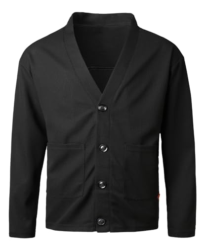 Harbrosrce Herren Strickjacke mit Knöpfen V-Ausschnitt Leicht Waffle Hemd Jacke Cardigan mit Taschen von Harbrosrce