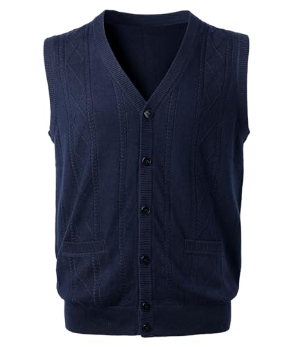 Harbrosrce Herren Strickweste Ärmellos Zopfmuster Wollmischung Weste Strickjacke ohne Ärmel Strickpullover Tank Tops mit Knöpfen für Gentleman von Harbrosrce