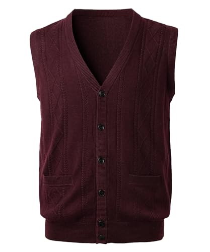 Harbrosrce Herren Strickweste Ärmellos Zopfmuster Wollmischung Weste Strickjacke ohne Ärmel Strickpullover Tank Tops mit Knöpfen für Gentleman von Harbrosrce