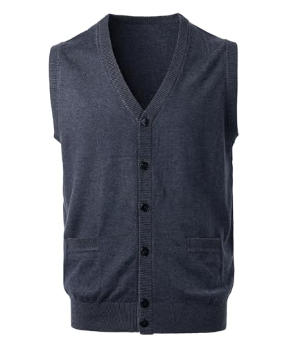 Harbrosrce Herren Strickweste Ärmellos Zopfmuster Wollmischung Weste Strickjacke ohne Ärmel Strickpullover Tank Tops mit Knöpfen für Gentleman von Harbrosrce