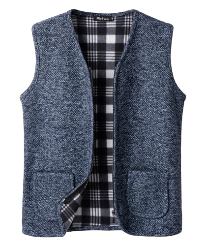 Harbrosrce Herren Strickweste Fleece-Fütterung Ärmellose V-Ausschnitt Strickjacke mit Taschen Winter Dicker Gilet Freizeitweste von Harbrosrce