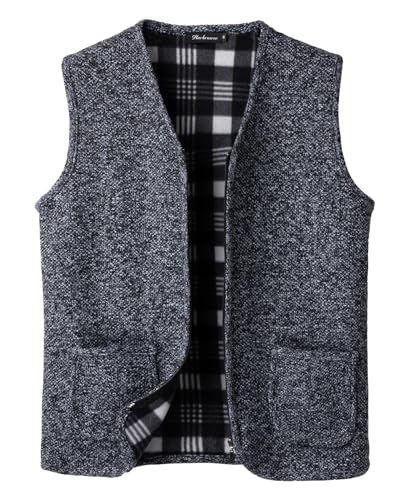 Harbrosrce Herren Strickweste Fleece-Fütterung Ärmellose V-Ausschnitt Strickjacke mit Taschen Winter Dicker Gilet Freizeitweste von Harbrosrce
