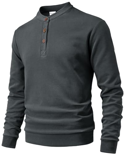 Harbrosrce Herren Fleece Sweatshirt Henley Pullover Langarmshirt Baumwolle Basic Fleecepullover von Harbrosrce