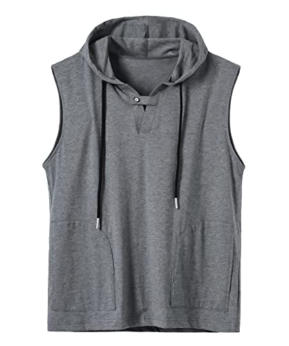 Harbrosrce Herren Tank Top Ärmelloser Hoodie Muskelshirt Sommer Workout Sport Tanktops Pullove Männer Fitness Unterhemden Kapuzenpullover Achselshirt Laufshirt Trägershirts mit Taschen von Harbrosrce