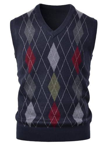 Harbrosrce Herren West Ärmellose Pullunder V-Ausschnitt Argyle Strickweste Herbst Winter Pullover Gilets Classic Wirtschaft Golfweste für Männer von Harbrosrce