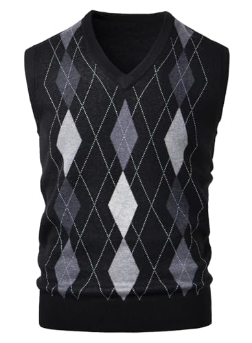 Harbrosrce Herren West Ärmellose Pullunder V-Ausschnitt Argyle Strickweste Herbst Winter Pullover Gilets Classic Wirtschaft Golfweste für Männer von Harbrosrce