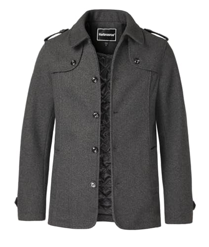 Harbrosrce Herren Wintermantel Wolle Kurzmantel Schwarz Wollmantel Stehkragen Winterjacke Mittellang Business Freizeit Gepolstert Gefüttert Peacoat von Harbrosrce