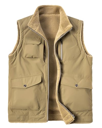 Harbrosrce Herren Winterweste Fleeceweste Outdoor Westen Warme Ärmellos Jacke mit Stehkragen Einschubtaschen von Harbrosrce