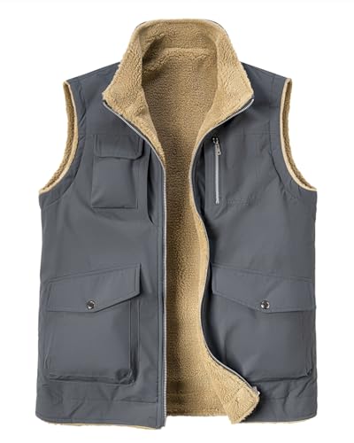 Harbrosrce Herren Winterweste Fleeceweste Outdoor Westen Warme Ärmellos Jacke mit Stehkragen Einschubtaschen von Harbrosrce