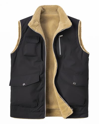 Harbrosrce Herren Winterweste Fleeceweste Outdoor Westen Warme Ärmellos Jacke mit Stehkragen Einschubtaschen von Harbrosrce