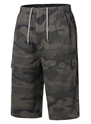 Harbrosrce Kurze Hosen Herren Shorts Sommer Freizeit Stretch Baumwolle Freizeithose Lässig 3/4 Hose Gummibund mit Taschen für Männer Karo und Tarnung von Harbrosrce