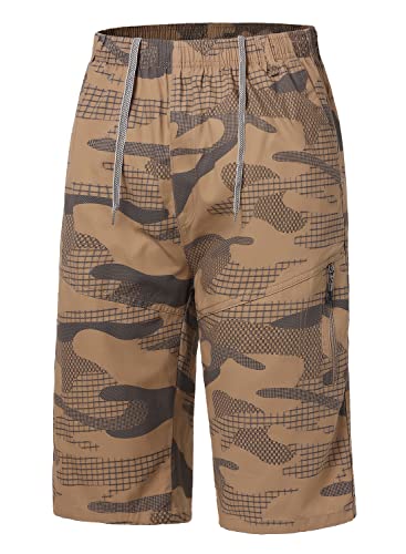 Harbrosrce Kurze Hosen Herren Shorts Sommer Freizeit Stretch Baumwolle Freizeithose Lässig 3/4 Hose Gummibund mit Taschen für Männer Karo und Tarnung von Harbrosrce