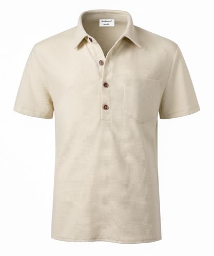 Harbrosrce Poloshirt für Herren Kurzarm Polohemd Waffelmuster Golf T-Shirt Sommer Baumwolle Einfarbig Polohemd von Harbrosrce