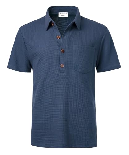 Harbrosrce Poloshirt für Herren Kurzarm Polohemd Waffelmuster Golf T-Shirt Sommer Baumwolle Einfarbig Polohemd von Harbrosrce