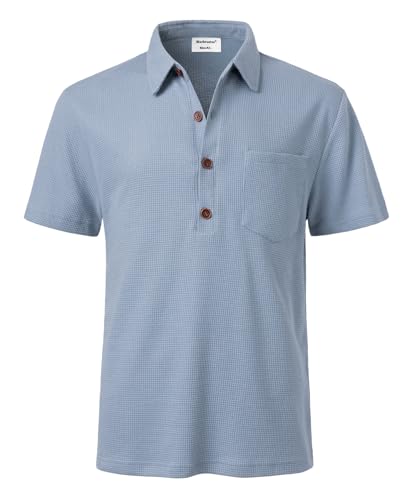 Harbrosrce Poloshirt für Herren Kurzarm Polohemd Waffelmuster Golf T-Shirt Sommer Baumwolle Einfarbig Polohemd von Harbrosrce