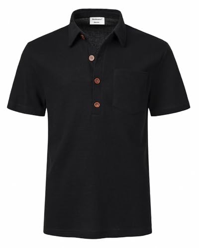 Harbrosrce Poloshirt für Herren Kurzarm Polohemd Waffelmuster Golf T-Shirt Sommer Baumwolle Einfarbig Polohemd von Harbrosrce