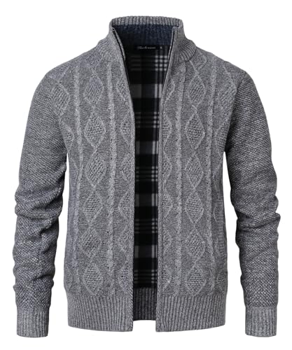 Harbrosrce Strickjacke Herren Fleecejacke Cardigan Kabelstrick Trachtenjacke Gestrickt Reißverschluss Pullover von Harbrosrce