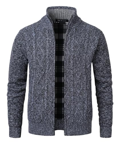 Harbrosrce Strickjacke Herren Fleecejacke Cardigan Kabelstrick Trachtenjacke Gestrickt Reißverschluss Pullover von Harbrosrce