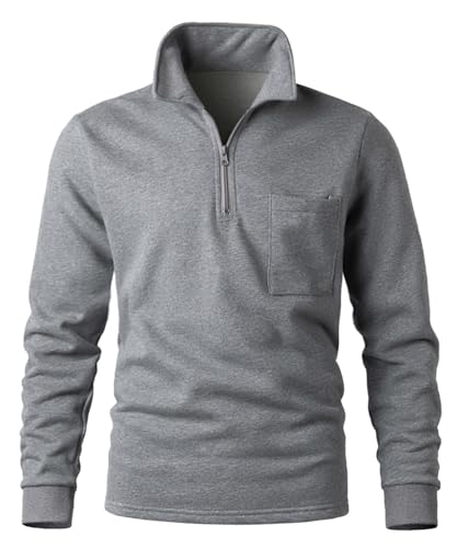 Harbrosrce Sweatshirt für Herren mit Viertelreißverschluss Fleecepullover Weicher Mund Stehkragen Pullover mit Fleece gefüttert Warm Langarmshirt von Harbrosrce