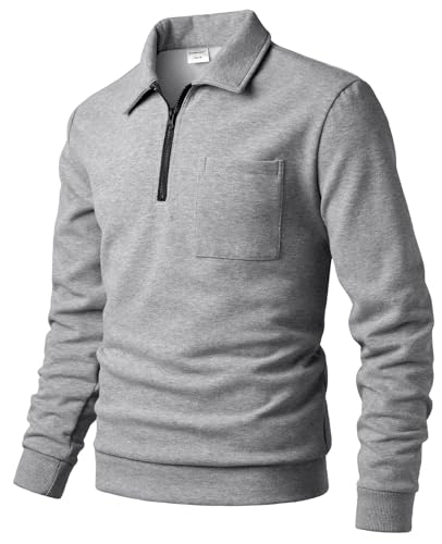 Harbrosrce Herren Fleece-Sweatshirt mit 1/4 Reißverschluss Leicht Fleecepullover Langarm Funktionsshirt Basic Sportshirt Wanderpullover Atmungsaktiv Pullover von Harbrosrce