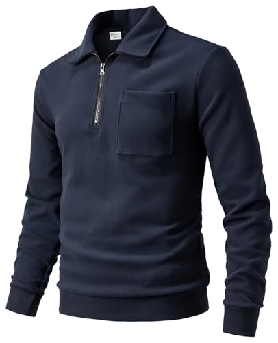 Harbrosrce Herren Fleece-Sweatshirt mit 1/4 Reißverschluss Leicht Fleecepullover Langarm Funktionsshirt Basic Sportshirt Wanderpullover Atmungsaktiv Pullover von Harbrosrce