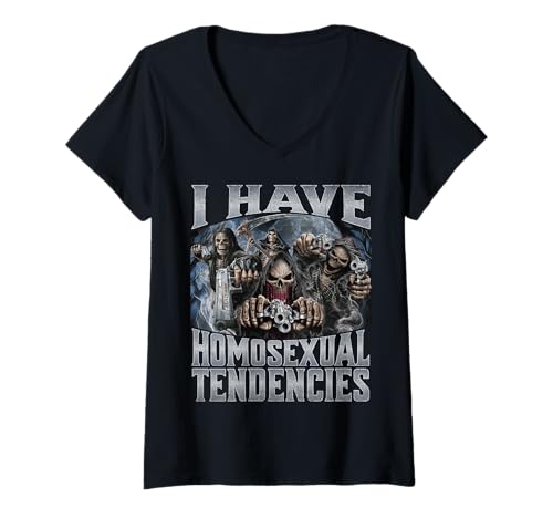 Damen I Have Homosexual Tendencies T-Shirt mit V-Ausschnitt Damen I Have Homosexual Tendencies T-Shirt mit V-Ausschnitt von Hard Skeleton Meme
