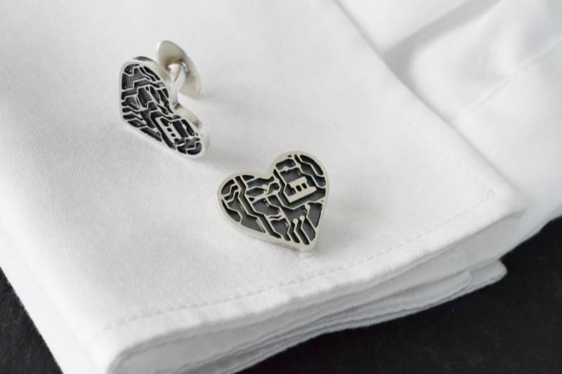 Kreis Herz Manschettenknöpfe, Geek Nerd It Tech Geekery Hochzeit Liebe 925 Silber Manschettenknöpfe Geschenk von HardResols