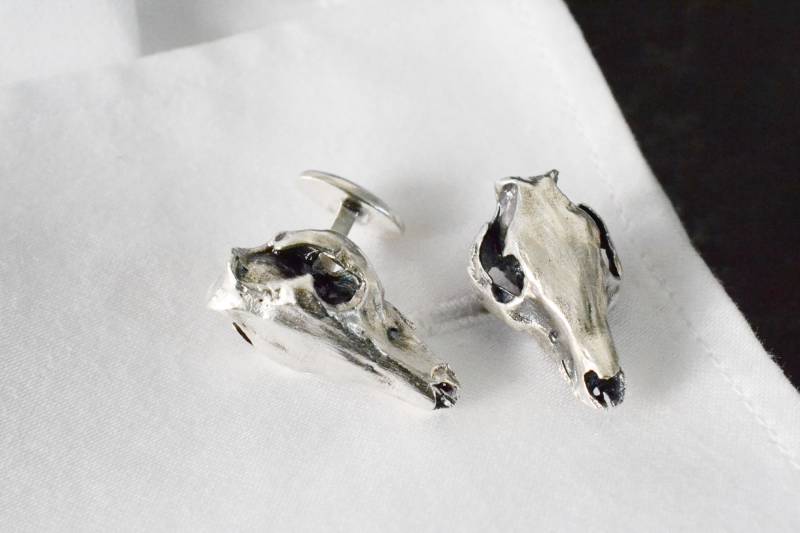 Schwein Schädel Manschettenknöpfe Macabre Gothic Wicca Hochzeit 925 Sterling Silber von HardResols