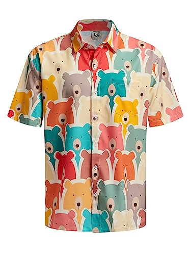 Hardaddy Herren Hawaiihemd Kurzarm Lustig Gedruckt Casual Button Down Aloha Shirts, Gelb 1, 3X-Groß von Hardaddy