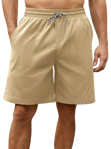 Hardaddy Lässige Herren-Shorts, Stretch-Taille, Sommer-Strand-Shorts mit 5 Taschen, inklusive 1 Reißverschlusstasche, Khaki, XL Hardaddy Lässige Herren-Shorts, Stretch-Taille, Sommer-Strand-Shorts mit 5 Taschen, inklusive 1 Reißverschlusstasche, Khaki, XL von Hardaddy