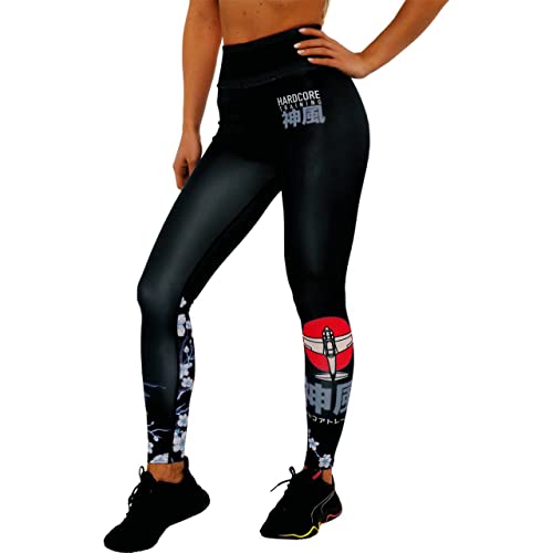 Hardcore Training Sakura Kompressionshose Damen Leggings Women Fitness Pilates Yoga BJJ Crossfit Mehrere Farben (DE/NL/SE/PL, Alphanumerisch, L, Regular, Regular, Schwarz) von Hardcore Training