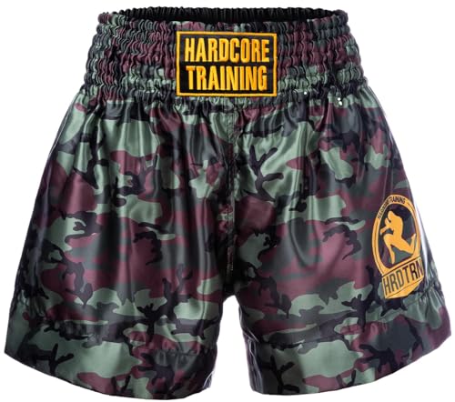 Hardcore Training Classic Muay Thai Kurze Hose Herren Schwarz Weiß Rot Blau Camo Thaiboxen Shorts MMA Kampf Kickboxen Sparring Boxen (as3, Alpha, xx_l, Regular, Regular, Camouflage Grun) von Hardcore Training