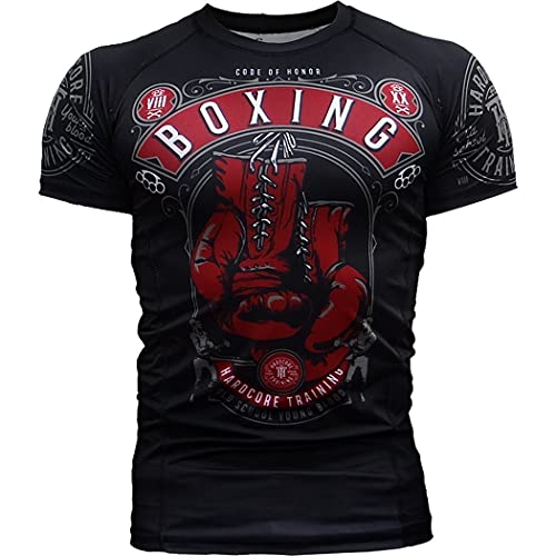 Hardcore Training Code of Honor Herren Rash Guard Compression Short Sleeve MMA No-Gi Tight BJJ Grappling Base Layer Fitness, schwarz, Medium von Hardcore Training