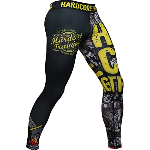 Hardcore Training Doodles Schwarz Herren Compression Pants Kompressionshose Sportkleidung Grappling MMA Kampfsport BJJ Hose No Gi von Hardcore Training