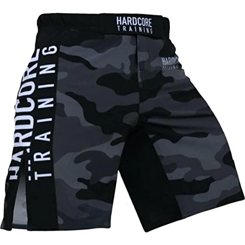 Hardcore Training Shorts Night Camo 2.0 Men's Kurze Hose Herren Boxen Kampfsport BJJ Grappling MMA (DE/NL/SE/PL, Alphanumerisch, 3XL, Regular, Regular, Black Light Grey) von Hardcore Training