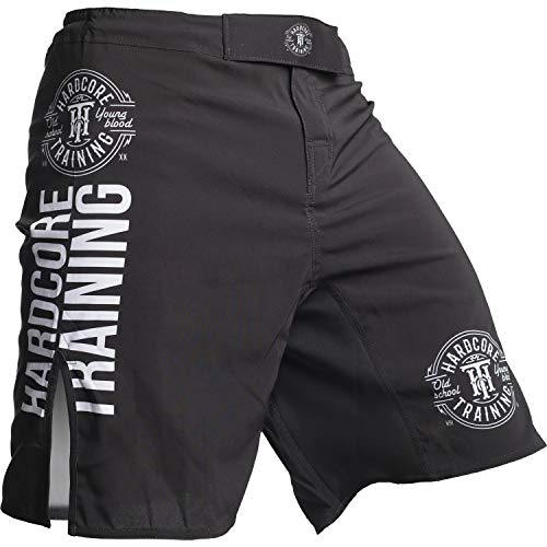 Hardcore Training Fight Shorts Recruit Schwarz Grün Rot Lila Blau Herren Boxen MMA BJJ Grappling Kickboxen No Gi, Schwarz, XL von Hardcore Training