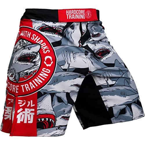 Hardcore Training Fight Shorts Sharks Men's Kurze Hose Herren Boxen Kampfsport BJJ Grappling (XXXXL) von Hardcore Training