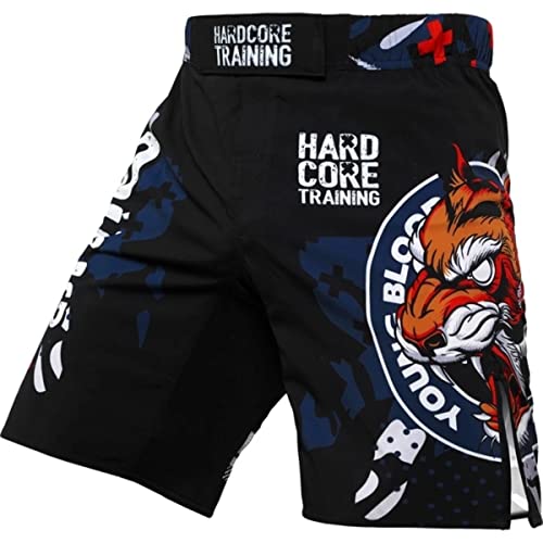 Hardcore Training Fight Shorts Tiger Fury Men's Kurze Hose Herren MMA BJJ Grappling Fitness Boxen Muay Thai No Gi Sparring (3XL) von Hardcore Training