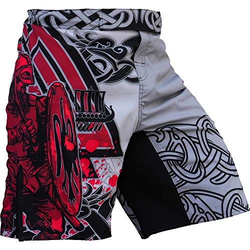 Hardcore Training Fight Shorts Viking Kurze Hose Herren Kampfshorts Männer BJJ Grappling Boxen MMA No Gi Crossfit Workouts (DE/NL/SE/PL, Alphanumerisch, 5XL, Regular, Regular, Grau) von Hardcore Training