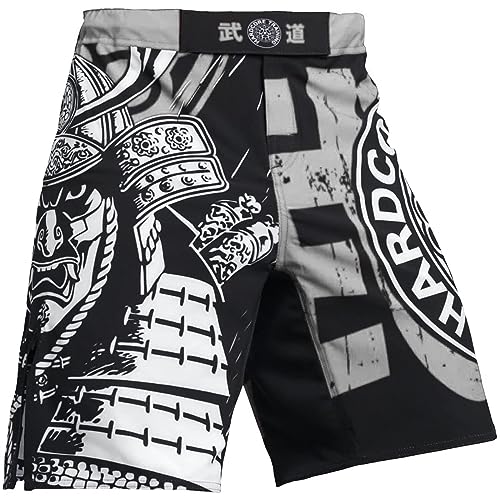 Hardcore Training Fight Shorts Viking Kurze Hose Herren Kampfshorts Männer BJJ Grappling Boxen MMA No Gi Crossfit Workouts (DE/NL/SE/PL, Alphanumerisch, M, Regular, Regular, White Grey) von Hardcore Training