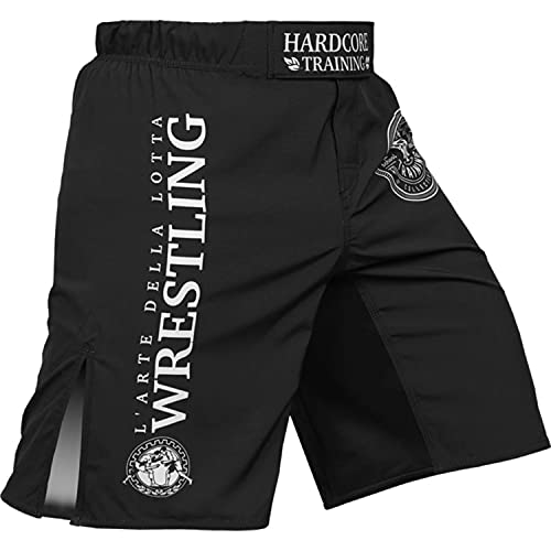 Hardcore Training Fight Shorts Wrestling Men's Kurze Hose Herren MMA BJJ Grappling Fitness Boxen Muay Thai No Gi Sparring Black M von Hardcore Training