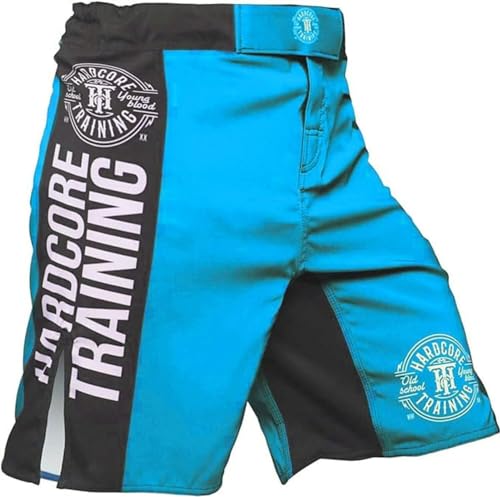 Hardcore Training Kampfshorts Recruit Schwarz Grün Rot Lila Blau Herren Boxen MMA BJJ Grappling Kickboxen No Gi, Ozeanblau, XL von Hardcore Training