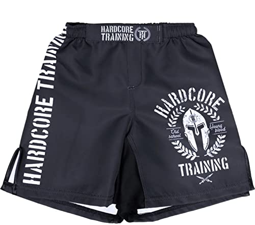 Hardcore Training Kids Boxing Shorts Helmet Kurze Hose Kinder Boxen Fitness BJJ Kickboxing Workout Muay Thai (12 Years, Schwarz) von Hardcore Training