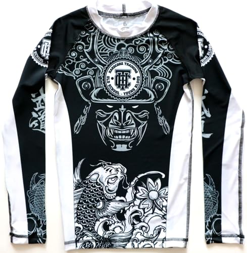 Hardcore Training Kids Rash Guard Koi Kompressionshemd Kinder Unisex Lange Ärmel Kampfsport BJJ Fitness Boxen No Gi Kindersportbekleidung von Hardcore Training