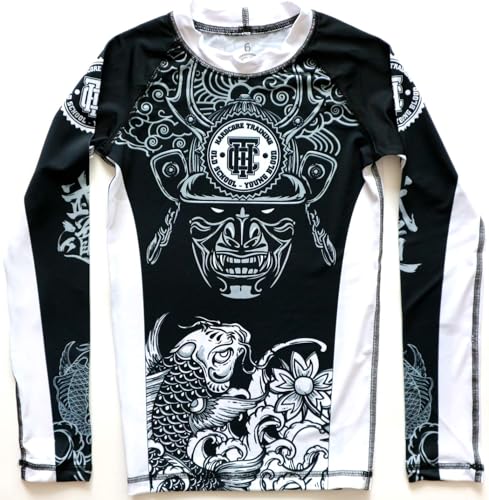 Hardcore Training Kids Rash Guard Kompressionshemd Kinder Unisex Lange Ärmel Kampfsport BJJ Fitness Boxen No Gi Kindersportbekleidung (DE/NL/SE/PL, Alter, 12 Jahre, Regular, White) von Hardcore Training